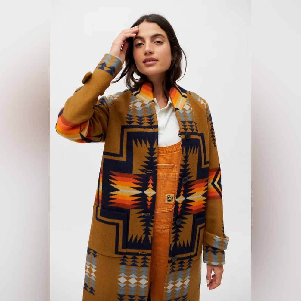 Pendleton Brown Geometric Patterned Long Coat - Picture 2 of 12